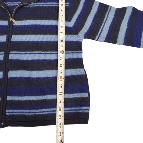 Vintage Wool Striped Sweater Full-Zip Cardigan Liz Claiborne Blue - Size Large - Picture 6 of 8